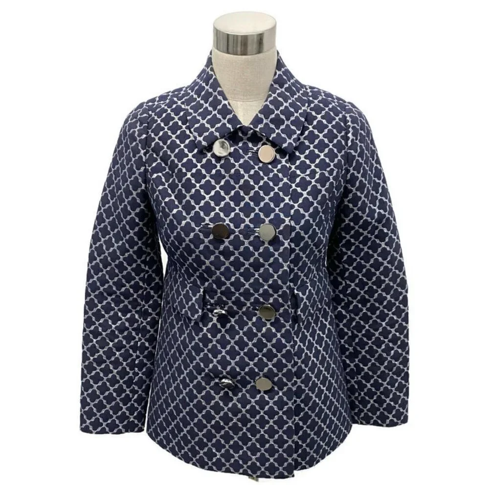 Kate Spade Navy &Silver Quatrefoil Peacoat Jacket - Picture 4 of 5
